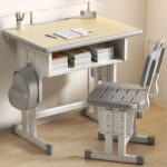 A colorful and practical kids home study desk with storage, featuring a spacious tabletop and drawers for organizing school supplies.