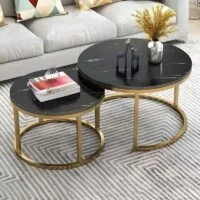 AWQ Nesting Coffee Table set with sleek, minimalist design, featuring two smaller tables nested under a larger central table, with a natural wood finish.