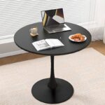 A sleek and stylish Modern Round Tulip Dining Table with a minimalist design, featuring a smooth tabletop and a single, elegant pedestal base.