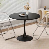 A sleek and stylish Modern Round Tulip Dining Table with a minimalist design, featuring a smooth tabletop and a single, elegant pedestal base.