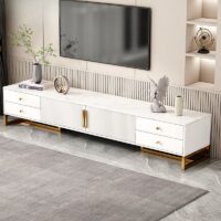 A sleek and stylish modern TV stand for the living room with spacious shelves and a minimalist design, perfect for storing media and décor.