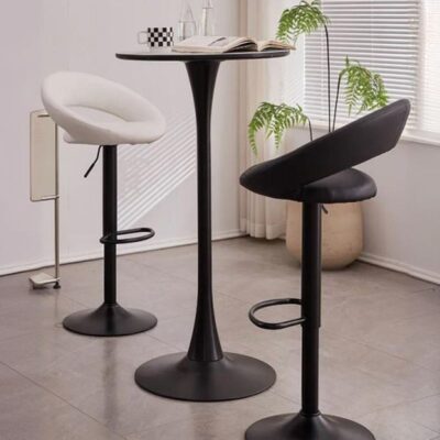 A stylish height-adjustable leather barstool with a cushioned seat and sleek chrome base, perfect for modern kitchens and home bars.