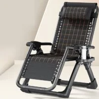 A comfortable foldable arm recliner with a headrest, offering adjustable reclining positions and a soft fabric cover, perfect for relaxation.