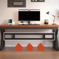 A sleek, modern home desk made from engineered wood, featuring a minimalist design with spacious storage and a smooth surface for work or study.