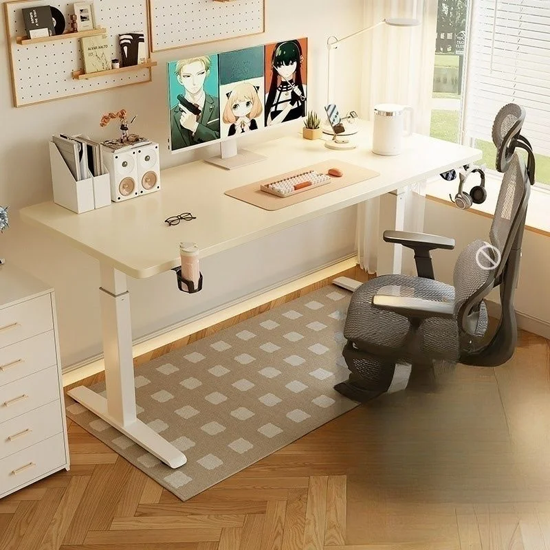 Electric Height Adjustable Home Office Desk An electric height-adjustable home office desk with a sleek design, allowing easy transition between sitting and standing positions.