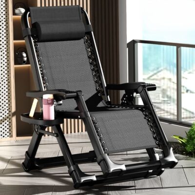 A reclining outdoor rest chair with adjustable features, providing comfort and relaxation for outdoor spaces.