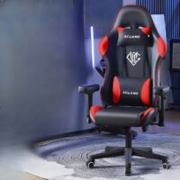 A reclining modern gaming chair with ergonomic design, featuring adjustable features for ultimate comfort during long gaming sessions.