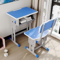 Brightly colored kids homework study desk with storage compartments.