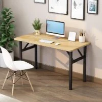 Contemporary home office writing desk with a minimalist design and ample workspace.