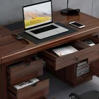 A modern 1400mm executive home office desk with a spacious work surface, clean lines, and a minimalist design, offering ample storage and style.