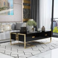 Modern metal frame coffee table with a sleek design and durable construction, featuring a glass top and minimalistic metal frame.