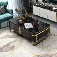 Sleek black modern coffee table with a minimalist design, perfect for living rooms.