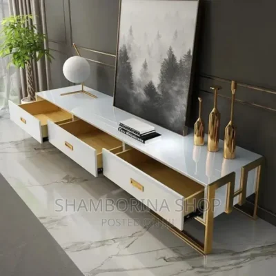 Sleek modern design TV stand with minimalist aesthetic and ample storage.