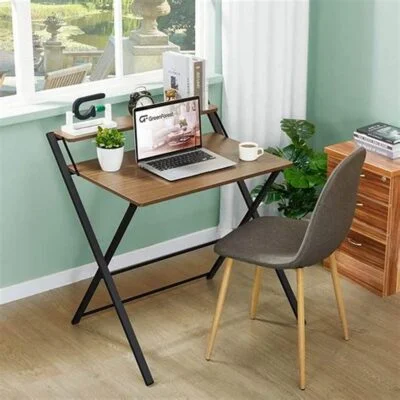 Modern folding adjustable home desk with height adjustment and sleek design, ideal for small spaces and home offices.