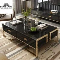 Sleek black modern coffee table with a minimalist design, perfect for living rooms.