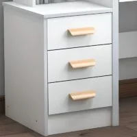 A sleek and stylish modern vanity dressing table with a spacious mirror, clean lines, and a minimalistic design, perfect for any bedroom or dressing room.