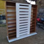 A sleek and functional family shoe rack with multiple tiers and compartments, designed to organize shoes in entryways, mudrooms, or closets.