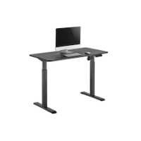 Electric adjustable desk with smooth height control for sitting and standing positions.