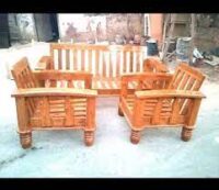 Stylish and durable 2-seater wooden sofa set with a sturdy frame and plush cushions, perfect for homes, offices, and small spaces.