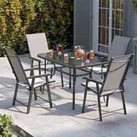 4-seater outdoor set with weather-resistant seating and a durable table, perfect for patios, gardens, and outdoor gatherings.