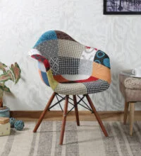 Arm Rest Patch Chair with comfortable padded armrests, stylish patchwork fabric, and sturdy frame, offering both comfort and modern design.