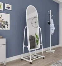 Dressing Mirror with Wheels, featuring a full-length mirror on a movable frame for easy repositioning and convenience.