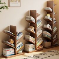 Sleek and modern home office bookshelf with multiple shelves for organizing books and office supplies.