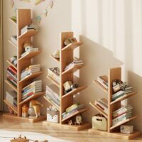 Sleek and modern home office bookshelf with multiple shelves for organizing books and office supplies.