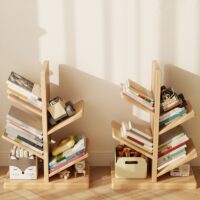 Sleek and modern home office bookshelf with multiple shelves for organizing books and office supplies.