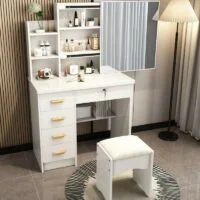 Modern vanity dressing table with sleek mirror and spacious drawers, perfect for bedroom or dressing room.