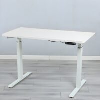 Modern electric adjustable home office desk with a sleek design and smooth height-adjustment function, perfect for ergonomic workspaces.