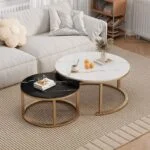 Modern Round Marble Coffee Table with elegant marble top and sleek metal base, perfect for contemporary living rooms and stylish spaces.