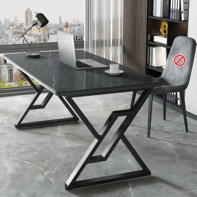 Black Wood Engineered Home Office Computer Desk with spacious work surface, modern design, and sturdy construction for everyday use.
