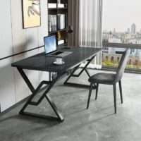 Black Wood Engineered Home Office Computer Desk with spacious work surface, modern design, and sturdy construction for everyday use.