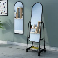 Dressing Mirror with Wheels, featuring a full-length mirror on a movable frame for easy repositioning and convenience.